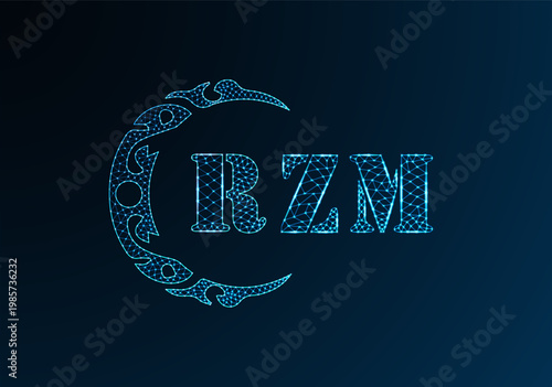 Low poly letter logo RZM design. RZM letter logo low poly vector design on blue color gradient background. RZM logo low poly design