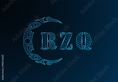 Low poly letter logo RZQ design. RZQ letter logo low poly vector design on blue color gradient background. RZQ logo low poly design