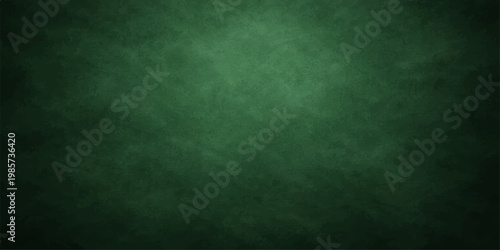 A dark green grunge chalkboard background with an aged texture and rough vintage paper pattern provides an empty blank canvas for a dirty textured wall backdrop design