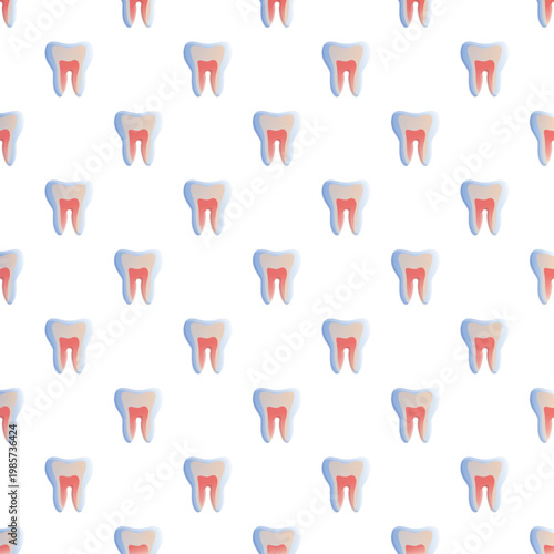 Human tooth anatomy with enamel, dentin, and pulp in a seamless pattern