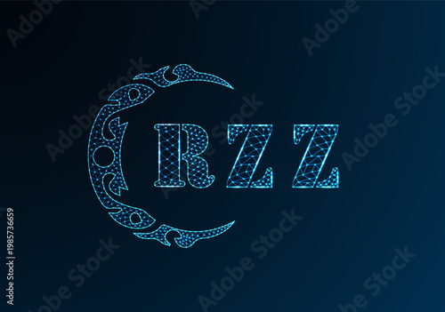 Low poly letter logo RZZ design. RZZ letter logo low poly vector design on blue color gradient background. RZZ logo low poly design