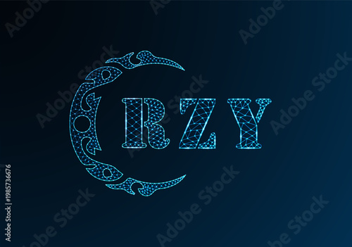 Low poly letter logo RZY design. RZY letter logo low poly vector design on blue color gradient background. RZY logo low poly design