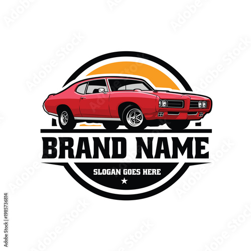Classic muscle car circle emblem logo vector isolated in white background. Best for autmotive car club related industry