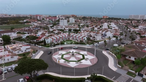 Aerial view of Matalascanas coastal town in Spain on a sunny day