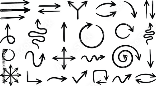 Variety of vector arrows including straight curved circular with straight circular collection
