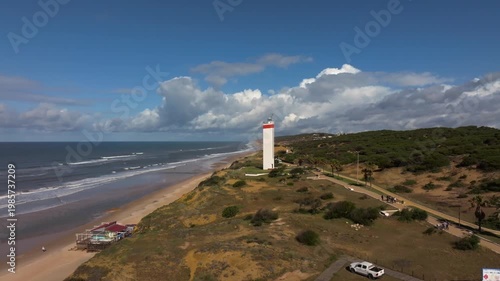 Aerial view of lighthouse near Donana National Park in Matalascanas Spain
