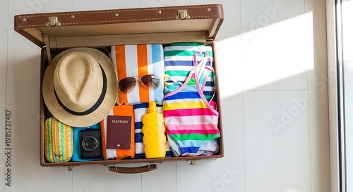 Vintage suitcase, travel luggage, summer vacation, tourism accessories