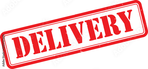 Red and stamp graphic for 'delivery' with delivery shipping logistics transport dispatch