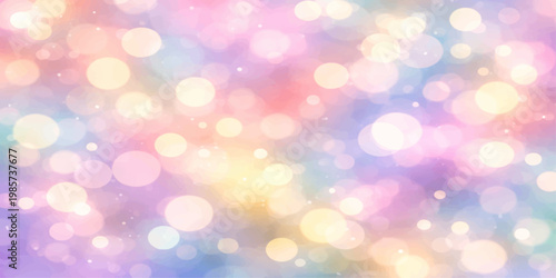 Abstract colorful background with bright glowing bokeh lights and pink glitter circles for a soft blurred holiday celebration backdrop