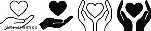 Hands holding heart icons for care and love with kindness protection donation compassion