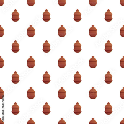 Brown metal kegs forming a repeating seamless pattern on a white background