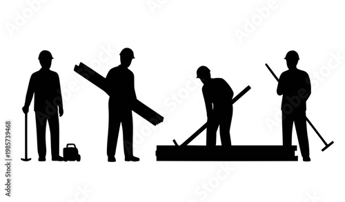 Four men construction work teamwork vector design