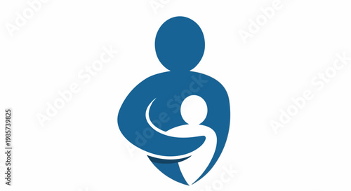 Abstract blue graphic depicting a protective embrace between two figures