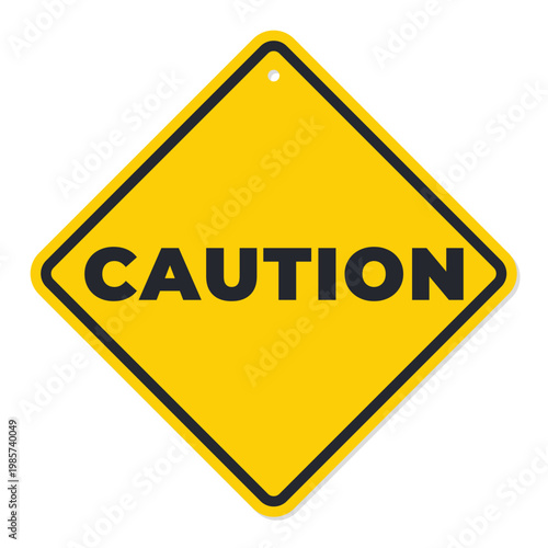 Yellow and Black Caution isolated traffic sign with shadow vector illustration