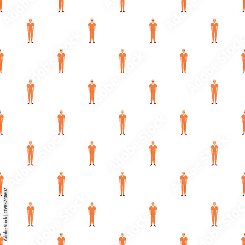 Prisoner character in orange jumpsuit standing as a repeating pattern