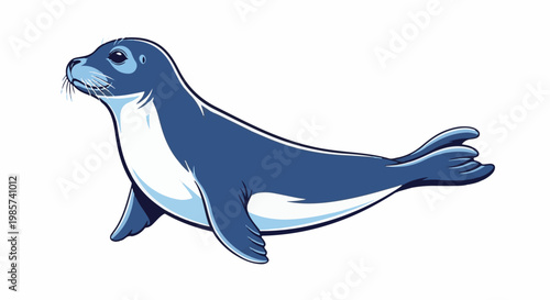 A stylized blue and white seal with flippers and tail