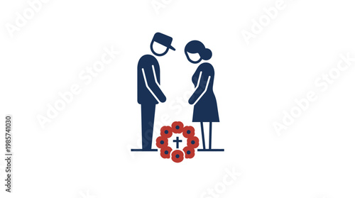 Mourning Couple at Funeral with Wreath