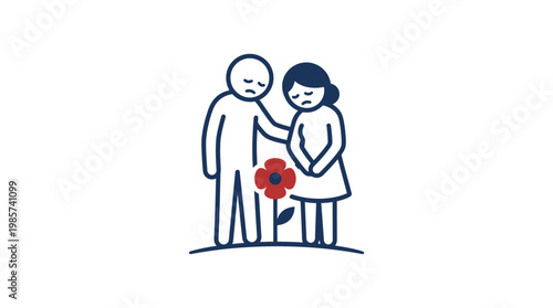 Sad Couple with a Flower Symbolizing Grief or Remembrance