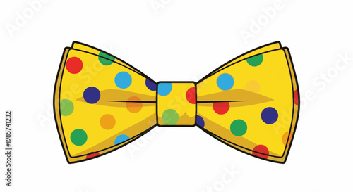 A vibrant yellow bow tie adorned with a playful scattering of colorful polka dots