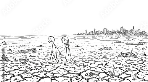 Couple Walking Through a Desolate Landscape