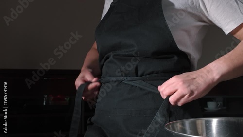 Getting Ready to Cook: Tying an Apron for Homemade Vegan Vegetarian Lasagna