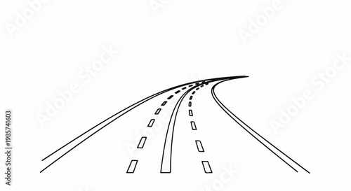 A simplified black and white illustration of a curved highway vanishing into the distance