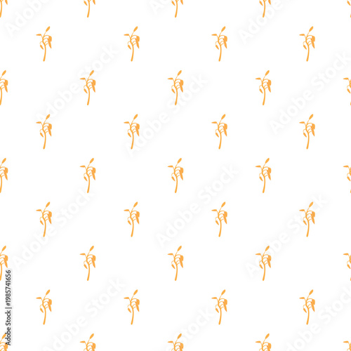 Abstract yellow floral sprig pattern repeating on a white background