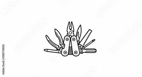 A simple outline drawing of a fully deployed multi-tool