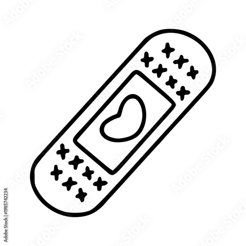 cute adhesive bandage with heart line art illustration