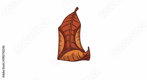 A stylized, cartoon-like autumn leaf in rich brown and orange tones