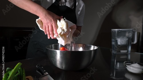 Preparing Homemade Vegan Lasagna: Adding Flour for a Healthy, Traditional Italian Meal