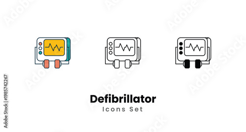 Defibrillator vector icons. Suitable for Web Page, Mobile App, UI, UX and GUI design.