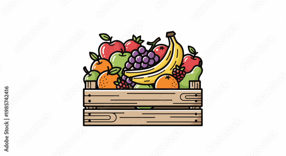 Obraz premium A wooden crate filled with a colorful assortment of fresh, ripe fruits and berries