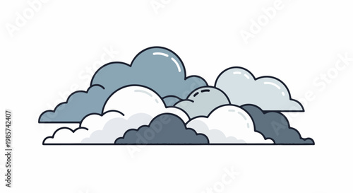 A stylized collection of fluffy clouds in varying shades of blue and white