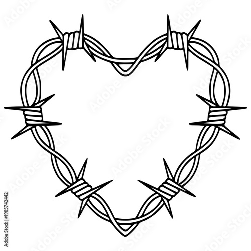 vintage outline barbed wire heart for tattoo design