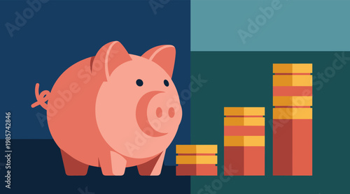 Piggy bank beside stacked coins indicating financial growth