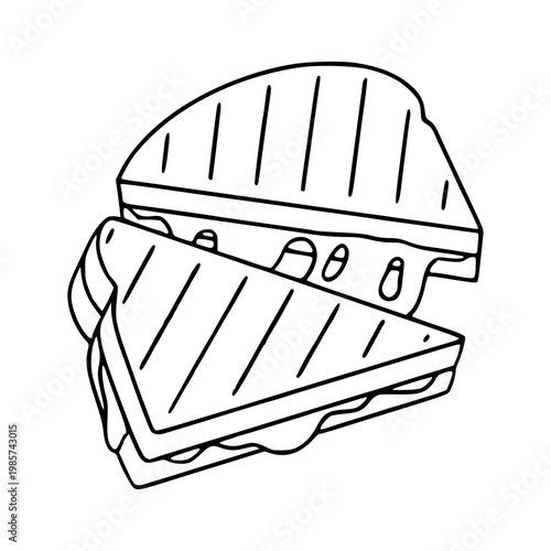 delicious sandwich with layered fillings outline illustration