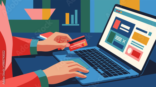 Person entering card details while using laptop at desk