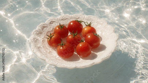Cherry Tomatoes Immersed in Water with Air Bubbles