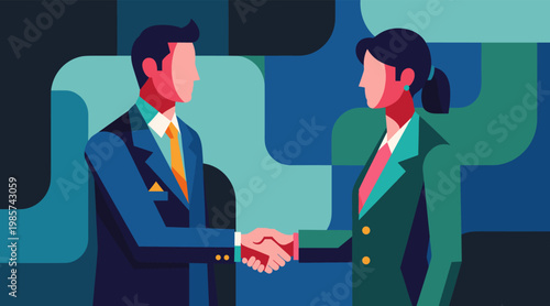 Business people shaking hands in corporate meeting setting