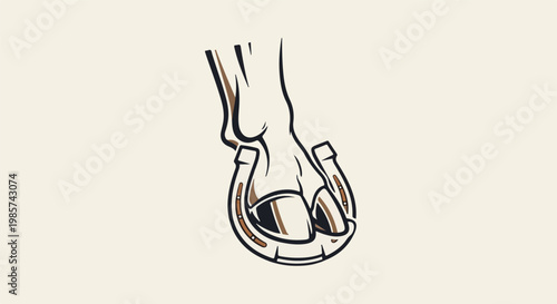 A stylized illustration of a horse's hoof with two horseshoes