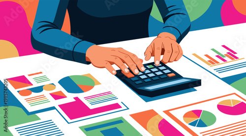 Hands calculating financial charts on desk with documents