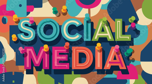 Social media lettering displayed on colorful abstract background