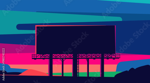 Billboard silhouette standing against vibrant sunset landscape scene
