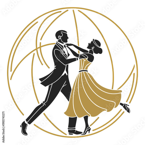Sophisticated ballroom dancers performing circles.