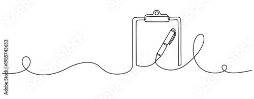 Clipboard and pen attached on continuous line over baseline. No editable stroke