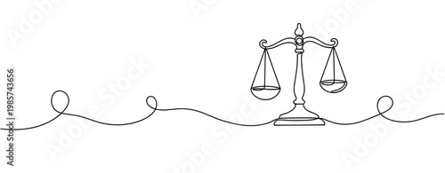 Scales of justice balancing law and rights in minimal line art. No editable stroke