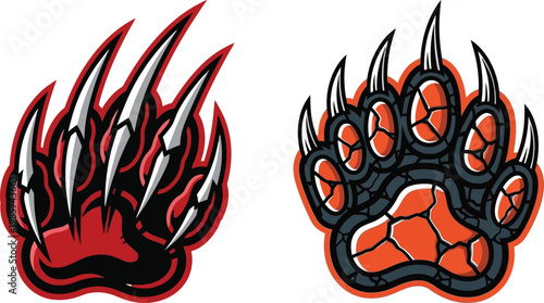 Vector illustration of red and black claw and paw prints with sharp nails
