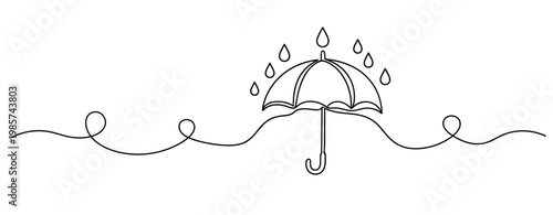 Umbrella shielding from raindrops in continuous line drawing. No editable stroke