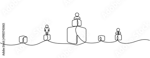 Multiple figures standing on blocks connected by single line. No editable stroke